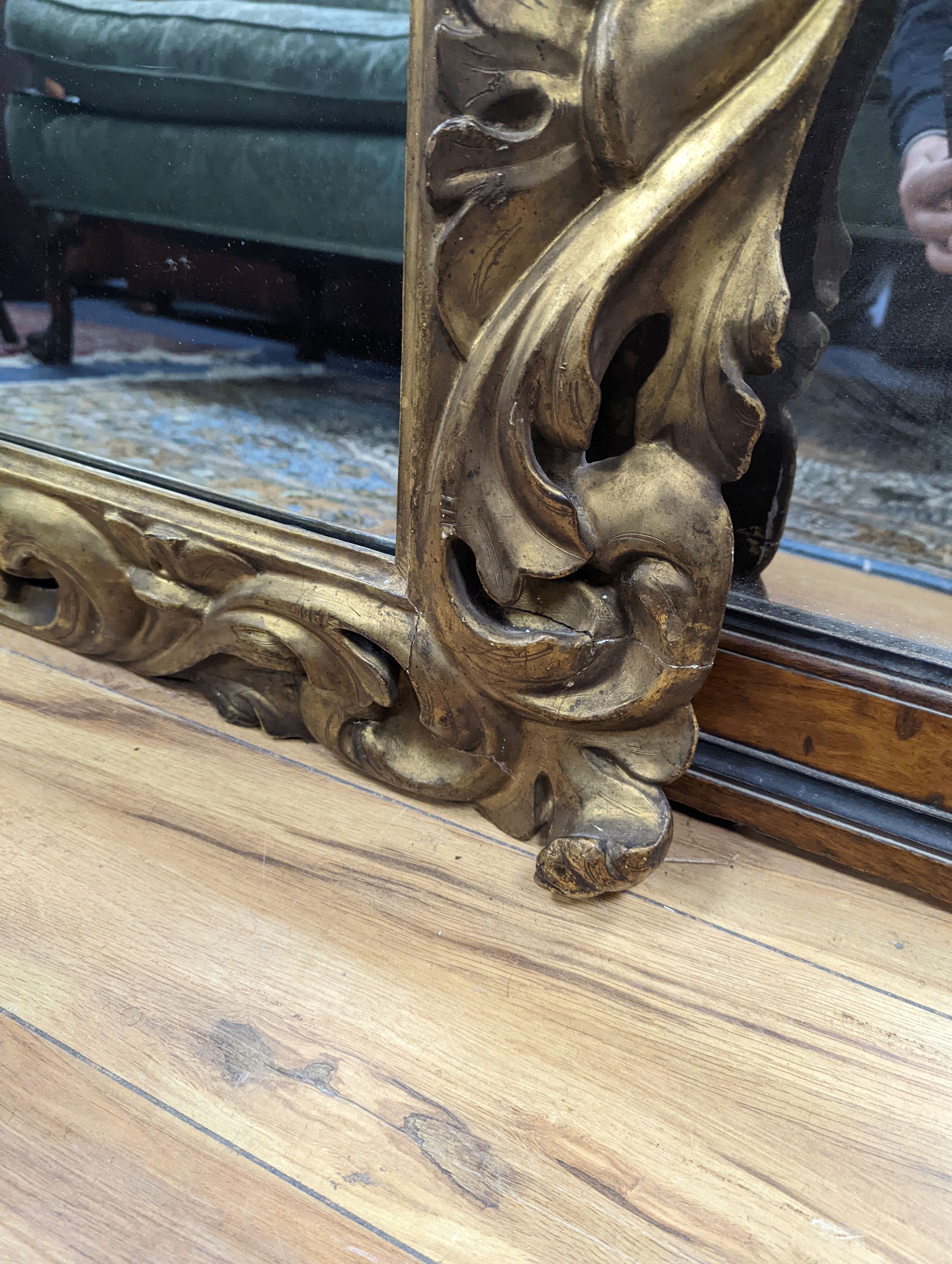 A 19th century French carved giltwood wall mirror with acanthus scroll frame, width 91cm, height 108cm